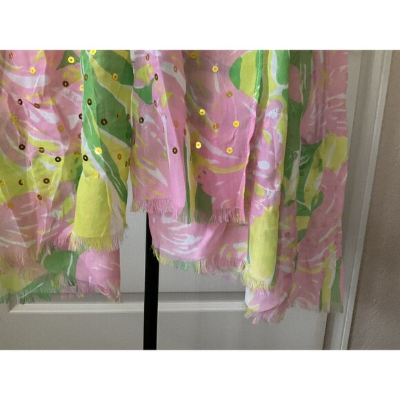 Lilly Pulitzer Scarf Target Fan Dance Wrap Shawl Resort Sequins Flamingo Pink OS - Picture 4 of 8